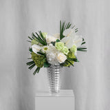 Preserved green and white tropical flower arrangement for yachts 
