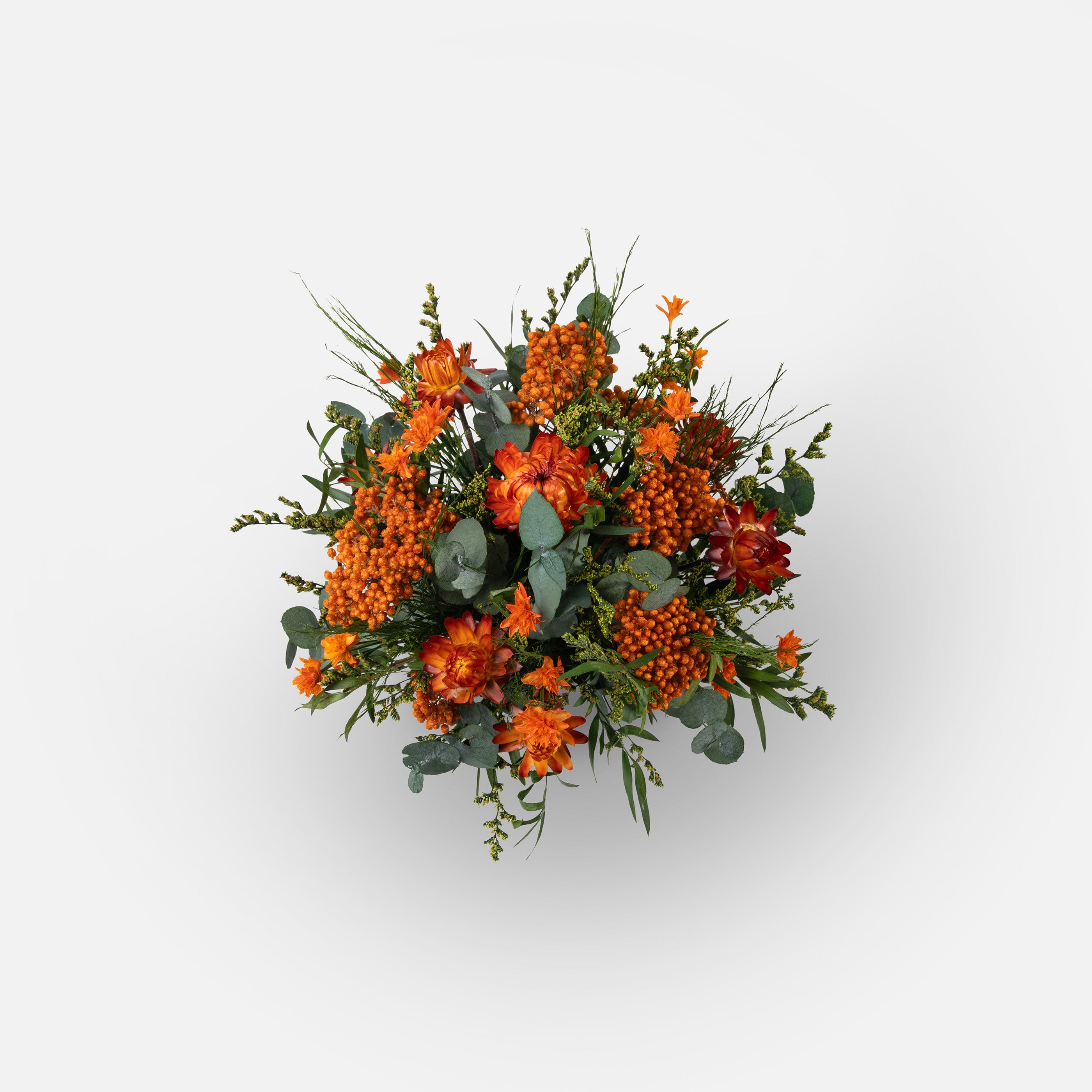 PRESERVED ORANGE WILD MIXED FLOWER ARRANGEMENT IN GREY BAMBOO VASE FOR YACHTS