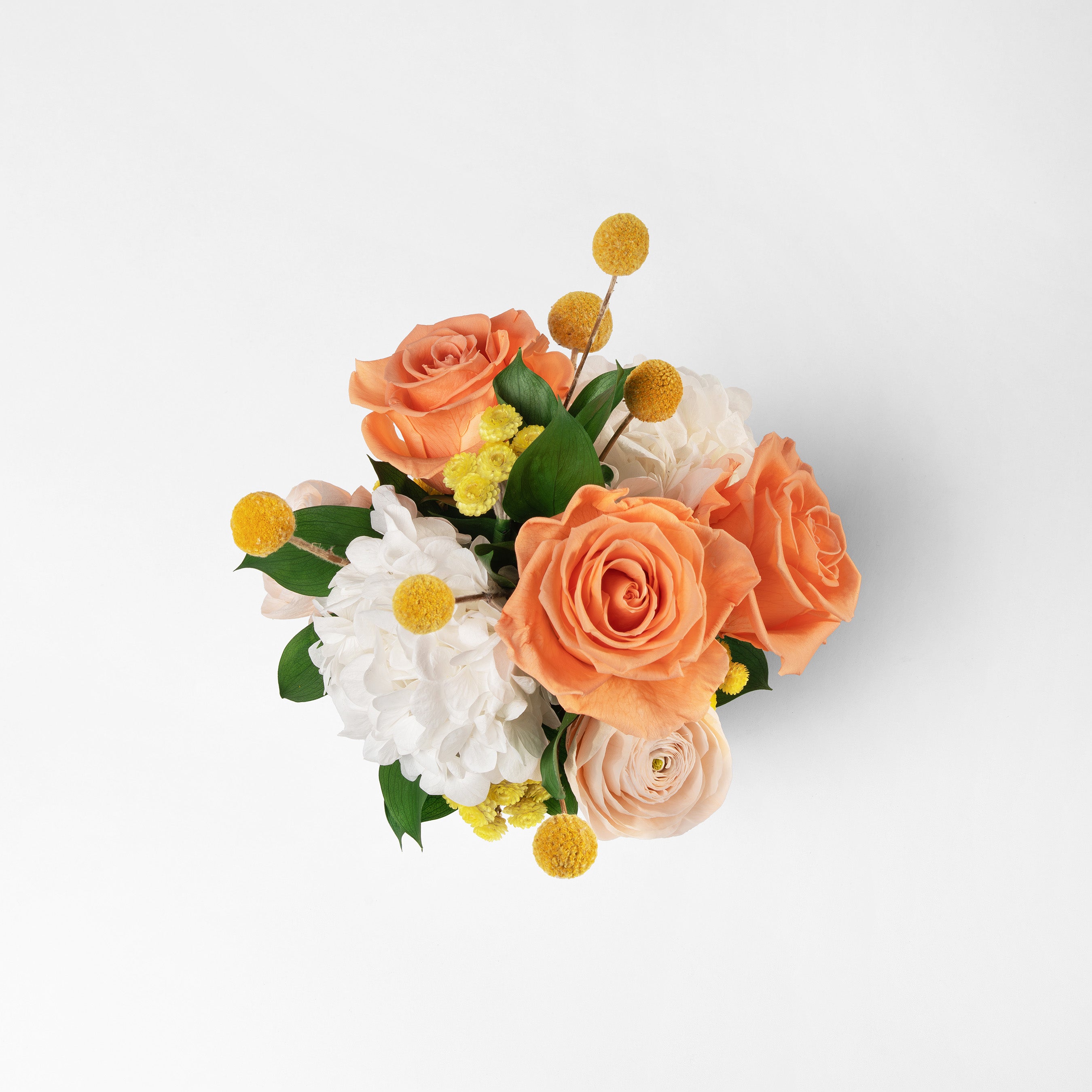 Preserved orange and peach flower arrangement for yachts 