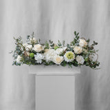 Preserved green and white long low flower arrangement for yachts 