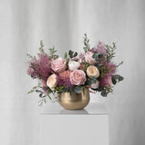 Preserved purple, dusty and cream mixed flower arrangement for yachts