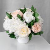 Preserved peach and white tropical flower arrangement for yachts 