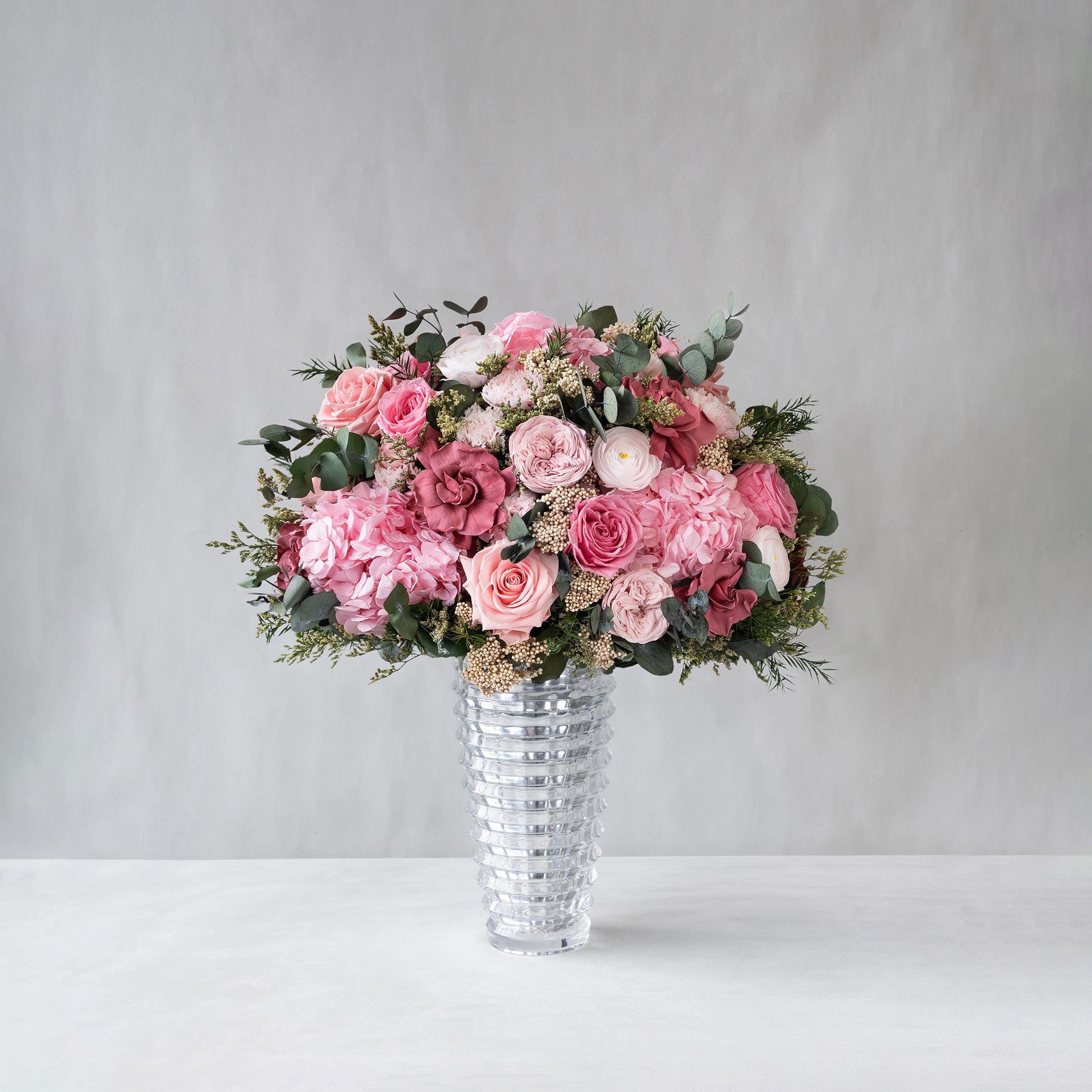 Preserved pink mixed flower arrangement for yachts