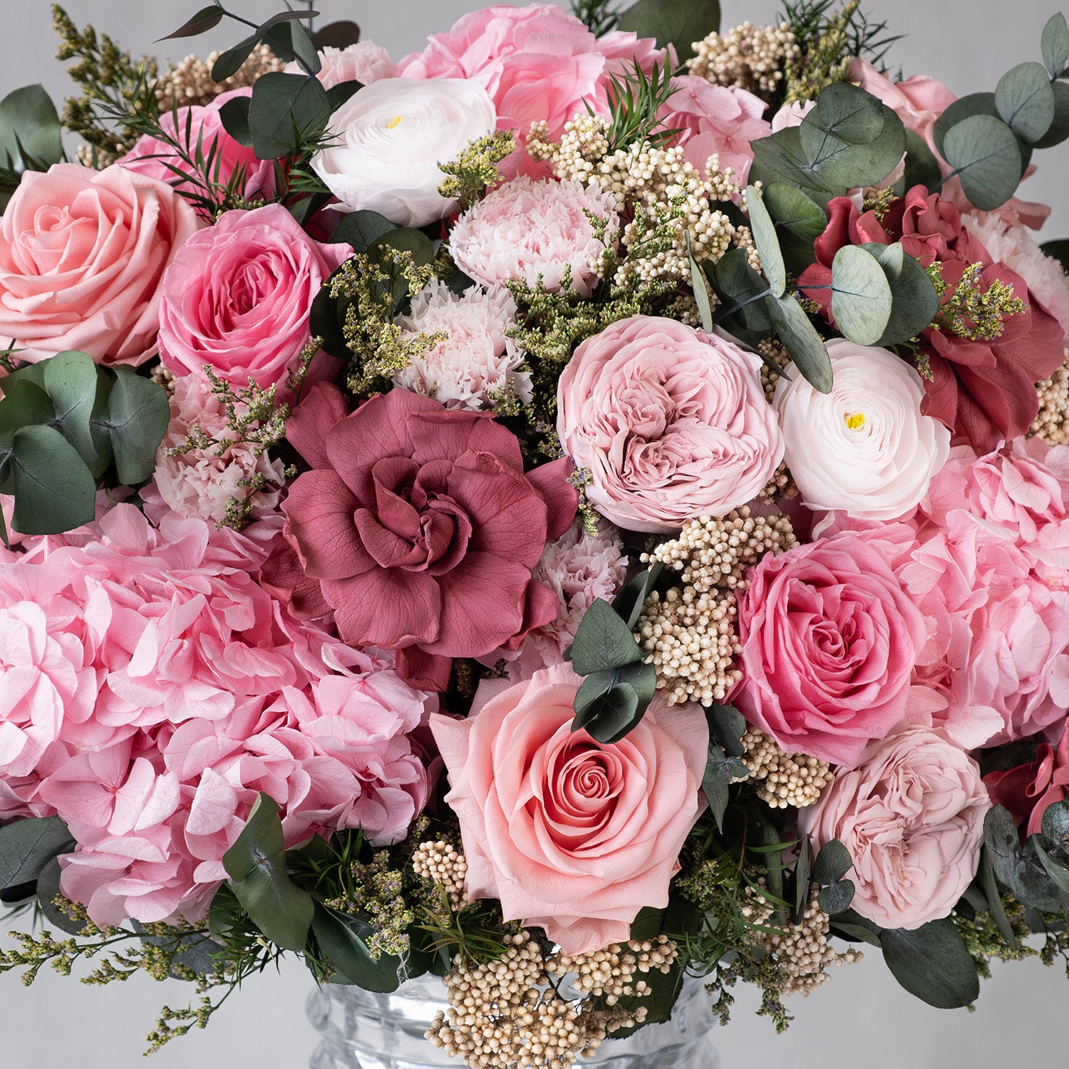 Preserved pink mixed flower arrangement for yachts