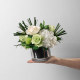 Preserved green and white tropical flower arrangement for yachts 