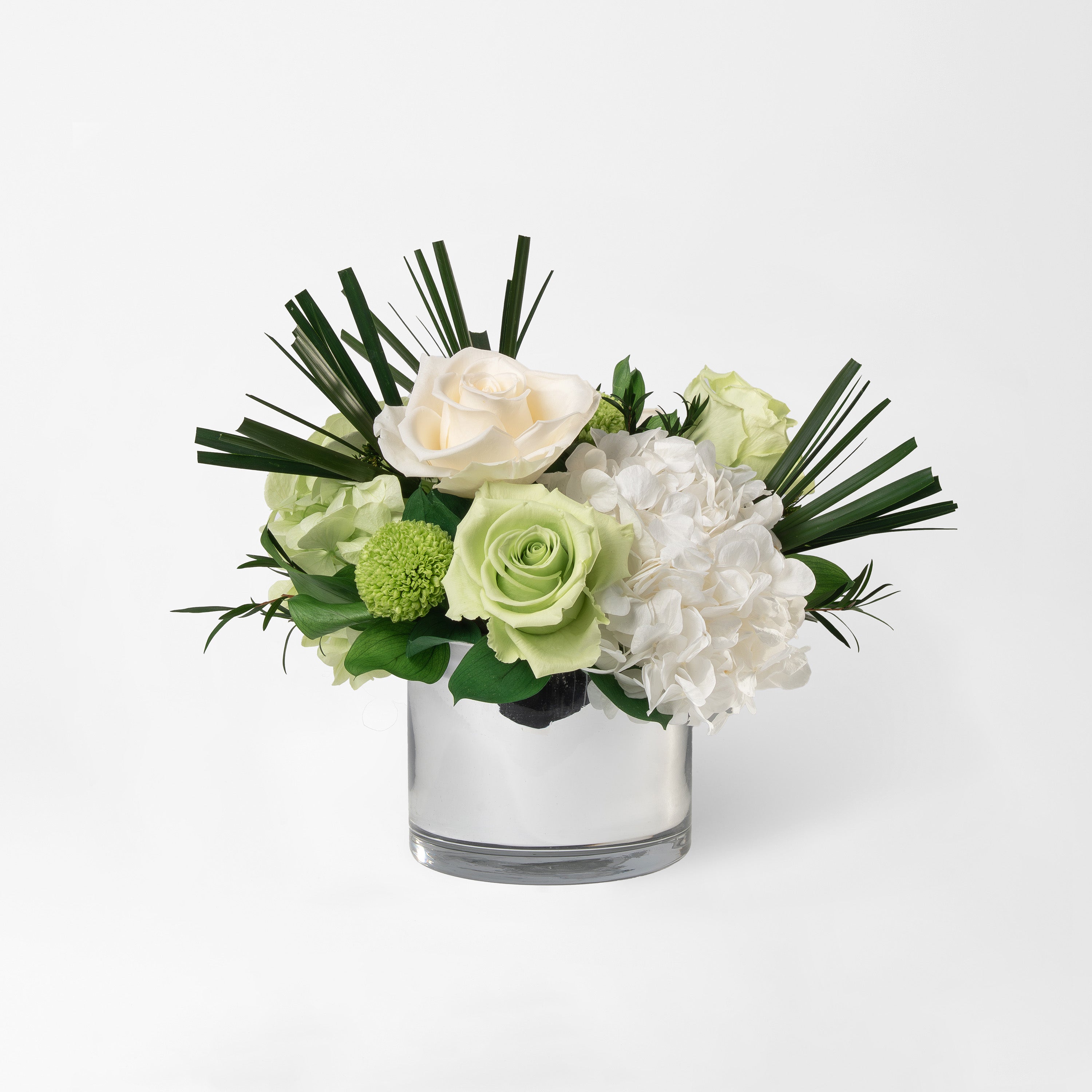 Preserved green and white tropical flower arrangement for yachts 