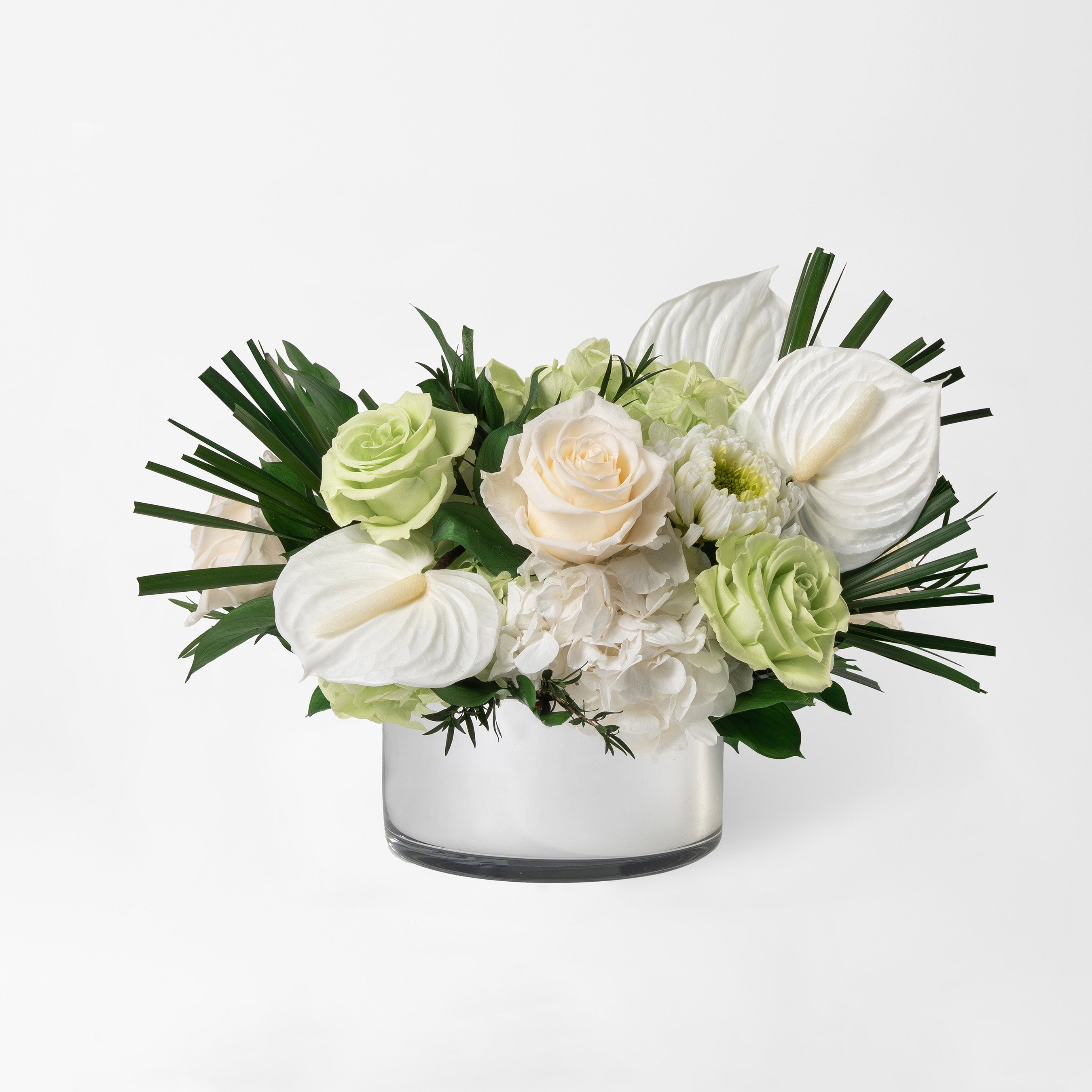 Preserved green and white tropical flower arrangement for yachts 
