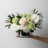 Preserved green and white tropical flower arrangement for yachts 