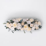 Preserved white and peach long low flower arrangement for yachts 