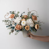 PRESERVED WHITE AND TOFFEE MIXED FLOWER ARRANGEMENT IN CERAMIC VASE